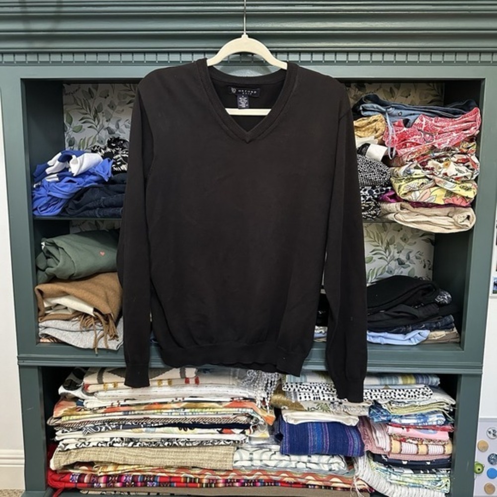 Oxford Golf‎ Sweater Small Pima Cotton Black V neck Long Sleeve Pullover